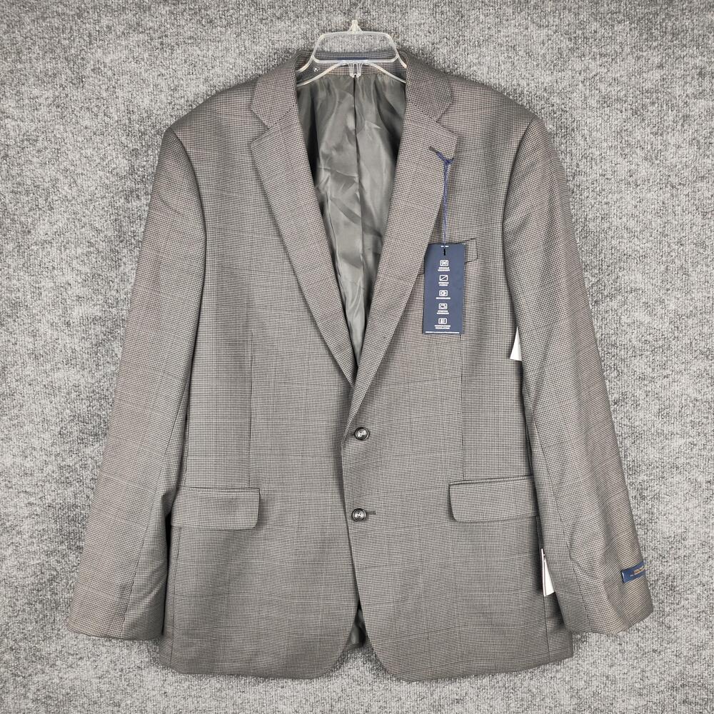 Stafford Suit Jacket Mens 46 Long Gray Wool Check Coolmax Classic Fit Stretch